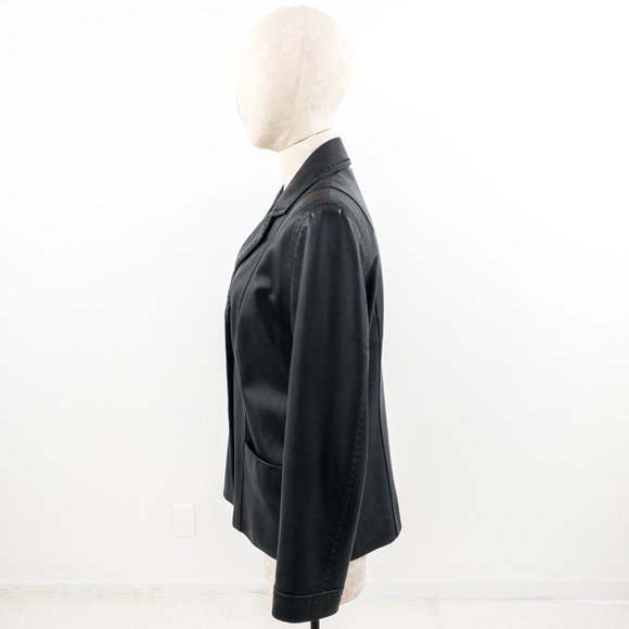 St. John S/M Leather Blazer Jacket Black Vintage - Picture 3 of 12